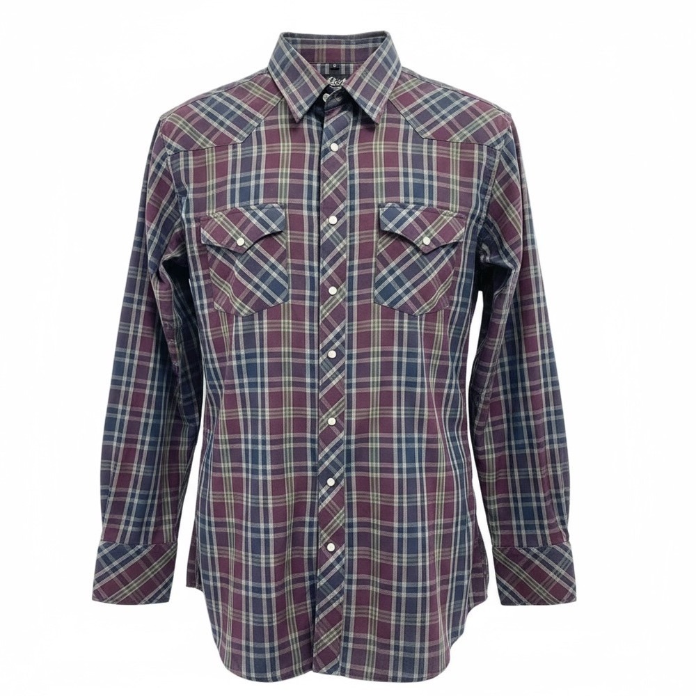 White Horse Western shirt Sz Large Multicolored‎ Plaid Pearl Snap Shirt (E19)